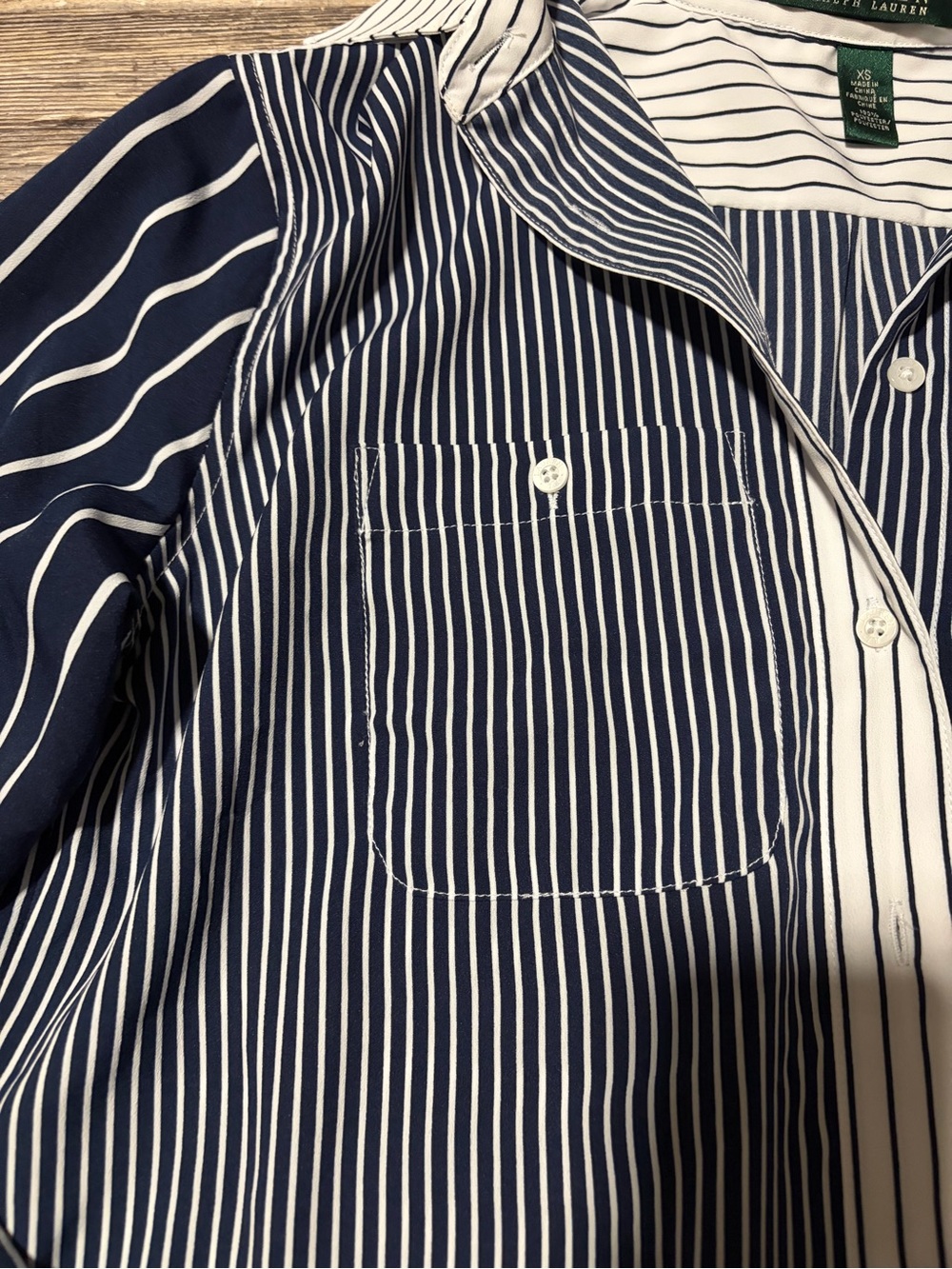 Ralph Lauren Navy and White Striped Button-Down Shirt - Picture 2 of 5